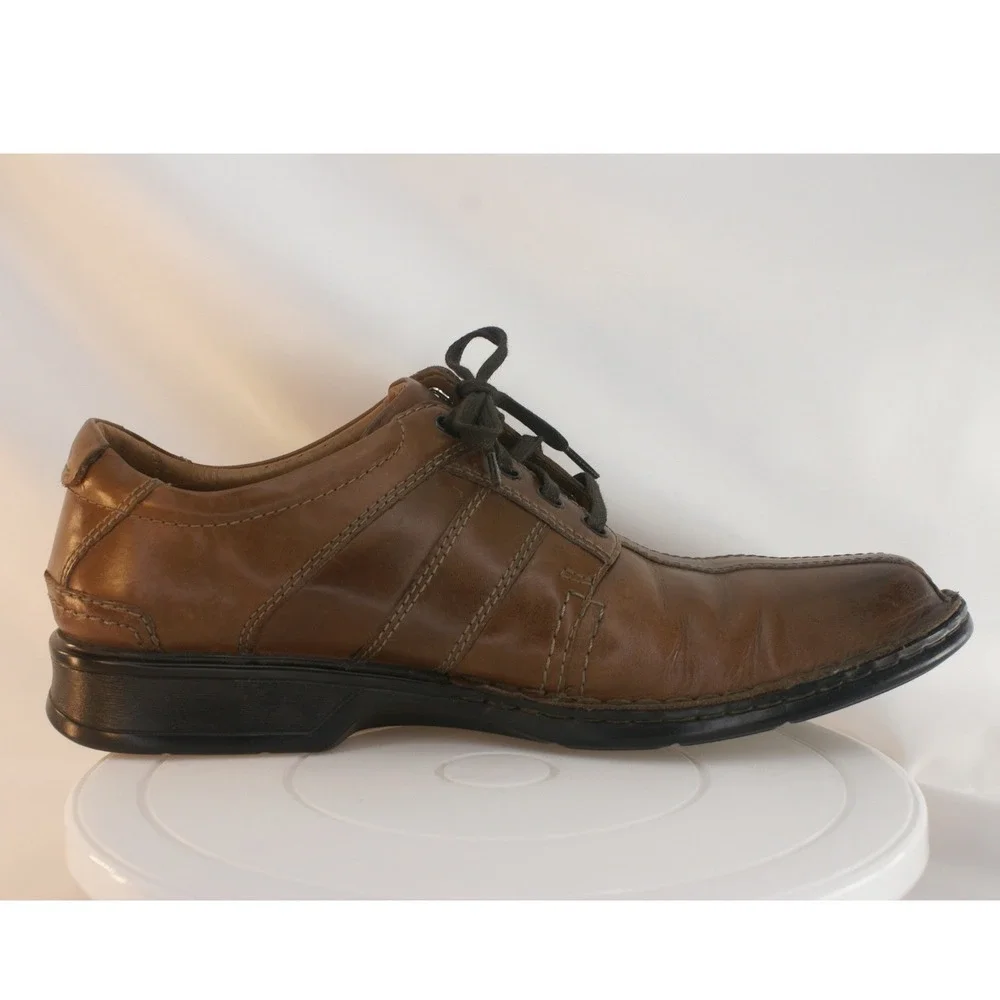 Clarks Collection Brown Leather Bicycle Toe Lace Up Oxfords Dress Casual 10.5